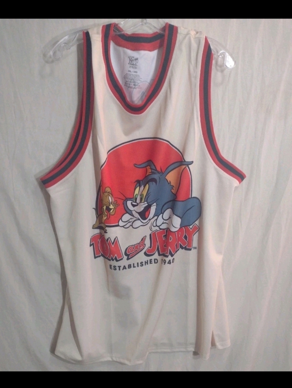 Tom and Jerry Basketball Jersey Men’s 3XL Tank Top Sleeveless Cartoon Graphic